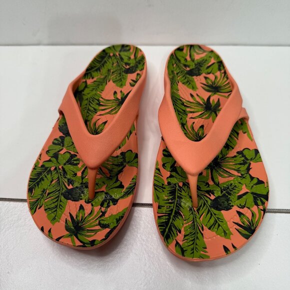 WOMEN'S CROCS PAPAYA/GREEN PALM KADEE II FLIP FLOP BEACH/POOL SANDAL SIZE 9 - Picture 2 of 8